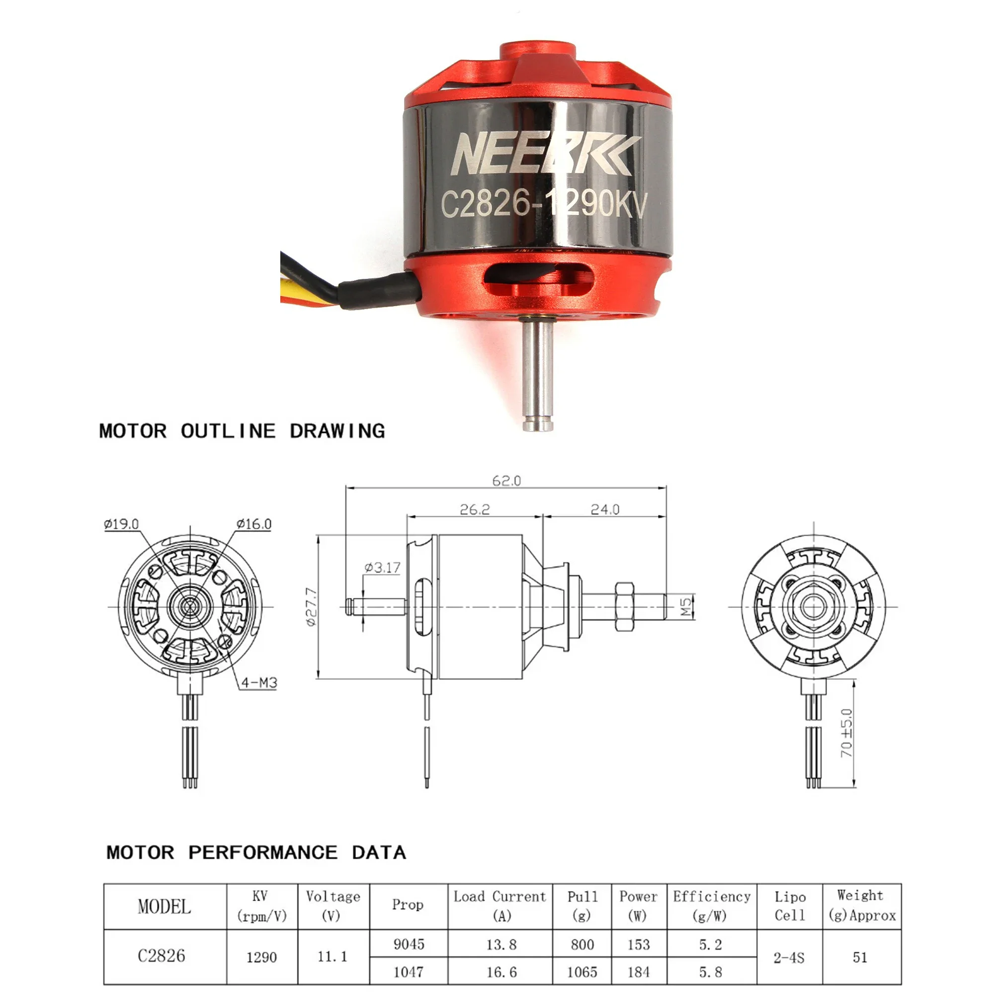 NEEBRC 2826 1290KV 2-4S Outrun - Rc Plane Hobby Zone review and price